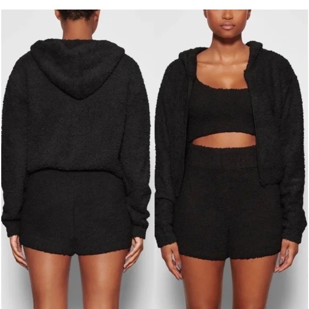 SKIMS COZY KNIT ZIP UP HOODIE BLACK‎ S/M